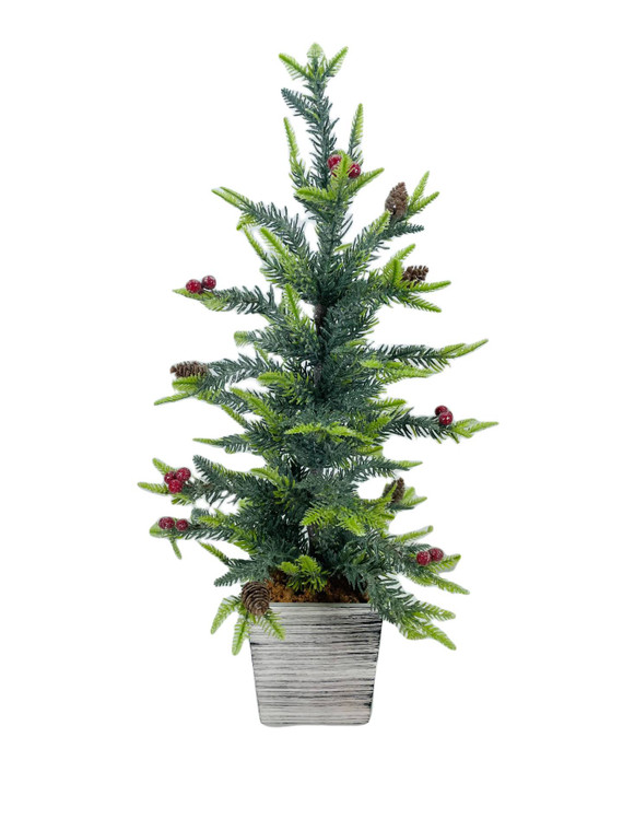 Frosted Artificial Pine Tree in Wood Box 24" Unlit