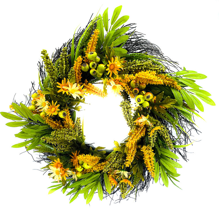 Wreath Wildflower, Berry, Rose Hip Golden Yellow, Green 20"