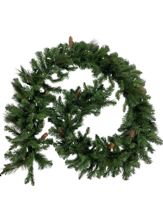 Mixed Artificial Cordless Pre-Lit LED Pine Garland  14" x 9FT