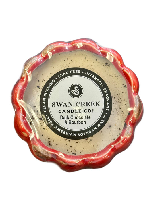 Swan Creek Petal Pot Candle Dark Chocolate and Bourbon Small 8oz with Label