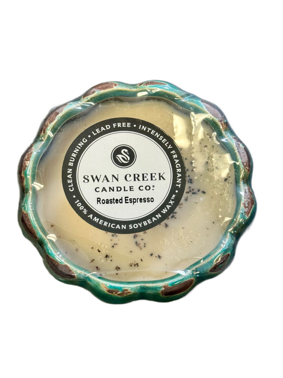 Swan Creek Petal Pot Candle Roasted Espresso Small 8oz with Label