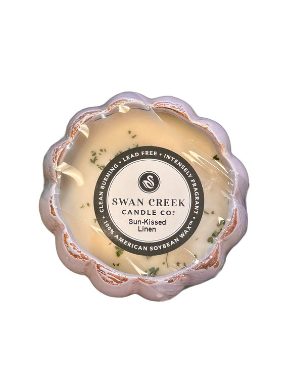 Swan Creek Petal Pot Bowl Candle Sun-Kissed Linen 8oz with Label