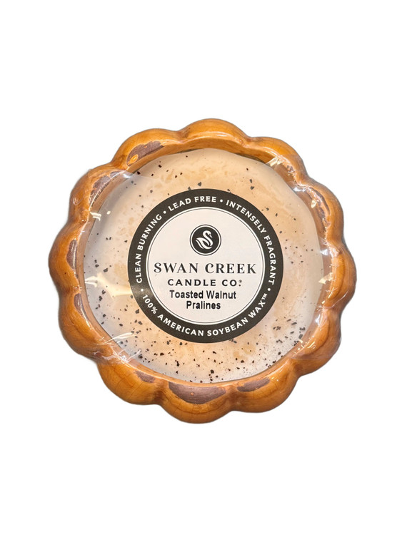Swan Creek Petal Pot Bowl Candle Toasted Walnut Pralines 8oz with Label