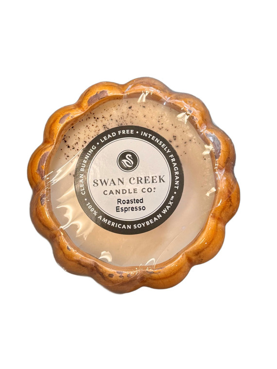 Swan Creek Petal Pot Bowl Candle Roasted Espresso 8oz with Label