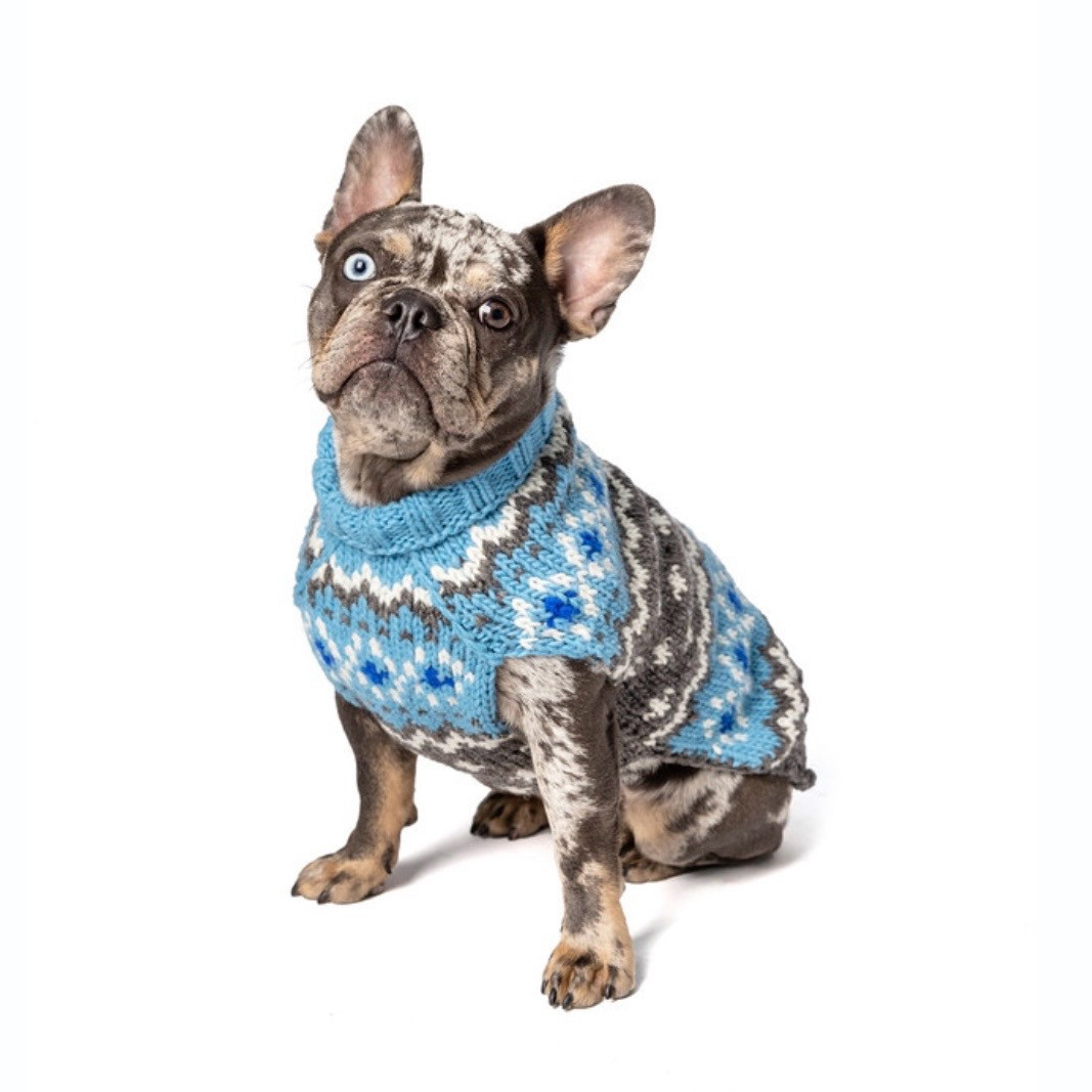 Light Blue Fair isle Dog Sweater 100% Wool