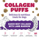 Small dog happily chewing on collagen puff high protein joint support treat