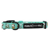 Peanuts Road Tripping dog collar attached to leash via metal D-ring