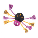Squeaky Halloween dog toy spider with eight rope legs for tug play, approx 8 inches