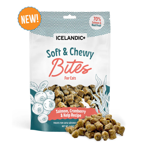 Cat eating tender salmon treat made with salmon and natural ingredients