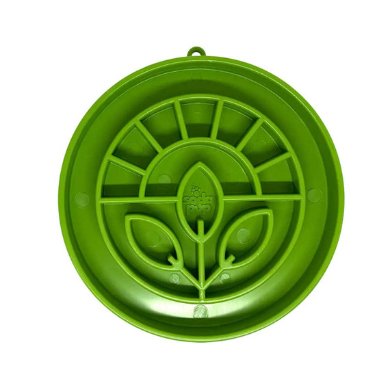 SodaPup Garden eTray shallow slow feeder tray in light green with botanical maze texture