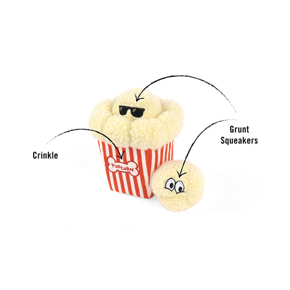 Popcorn Plush Dog Toy with squeaker balls