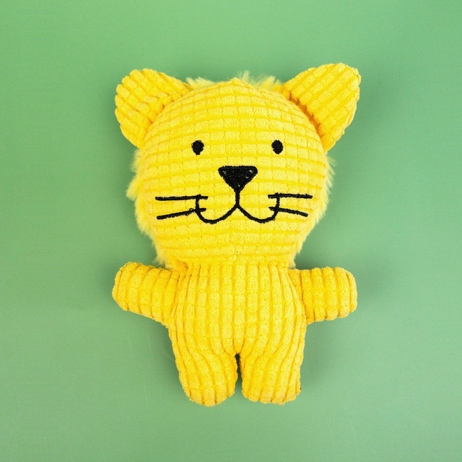 Sustainable lion dog toy made from eco-friendly corn fleece fibers with built-in squeaker for small dogs