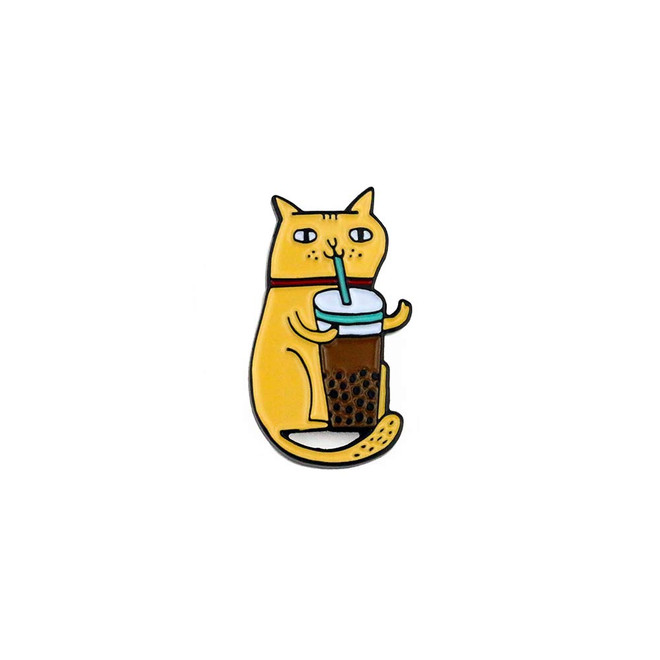 cute cat enamel boba pin