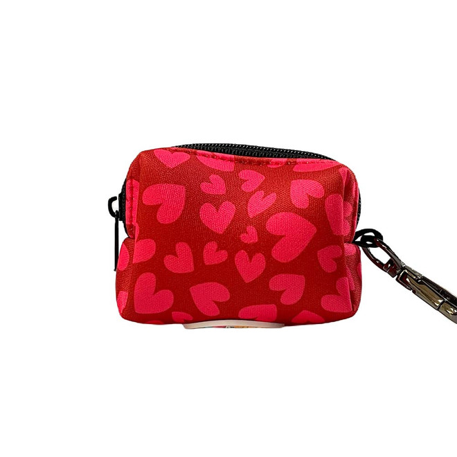 Red hearts poop bag holder