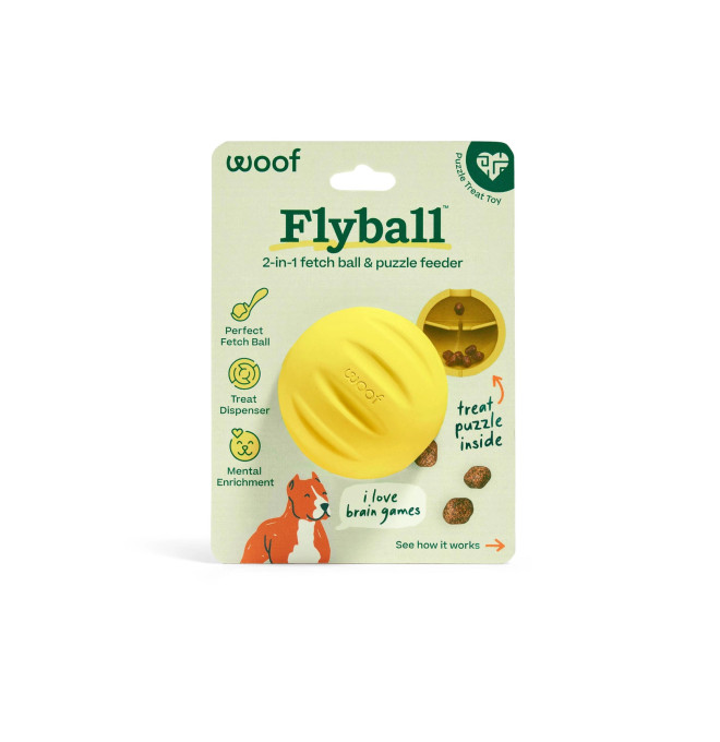 Woof 2 Flyball natural rubber dog fetch ball with treat chambers