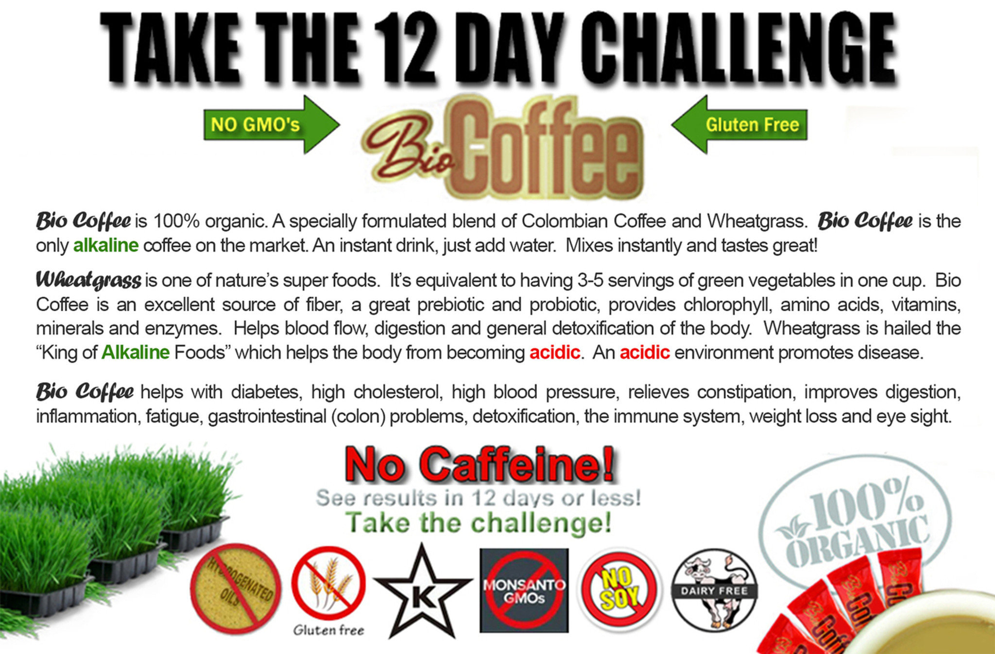 BioCoffee - Healthy Wheatgrass Coffee - 16 Packets - PeakWell Coffee