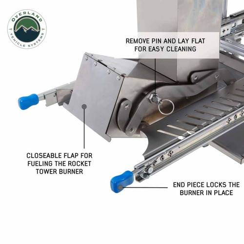 Komodo Camp Kitchen - Dual Grill, Skillet, Folding Shelves, and Rocket Tower - Stainless Steel Komodo Camp Kitchen - Dual Grill, Skillet, Folding Shelves, and Rocket Tower - Stainless Steel