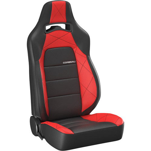 Corbeau XJ Jeep Cherokee Trailcat Reclyning Seats - Black Vinyl with Red HD Vinyl center(pair)