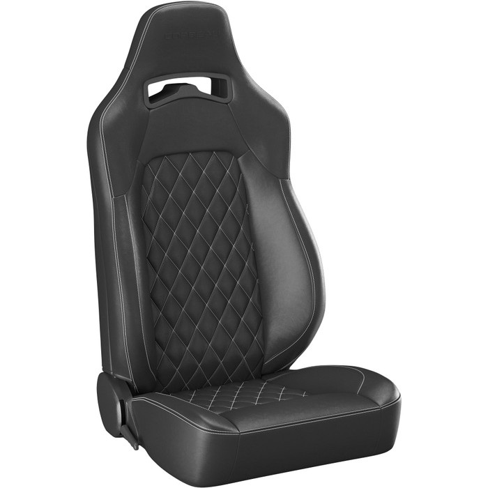 Corbeau XJ Jeep Cherokee Trailcat Reclyning Seats - Black Vinyl w/ White Diamond Stitch Center (pair)