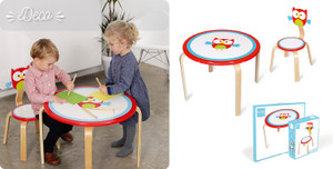 Wooden Scratch Table Owl and 1 Scratch Wooden Chair Owl