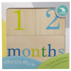 BornBaby Gift Idea Milestone Blocks Green and Blue with wood
