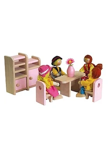 Painted Children Dining Wooden Kids Play Doll House Toy Setting