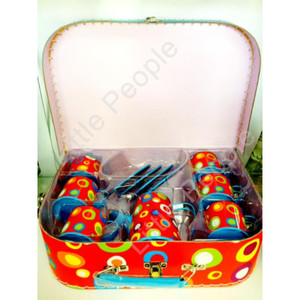 Just For Tea Red 13 Piece Tin Pretend Play Tea Set