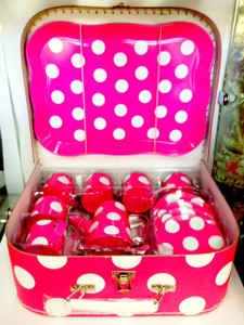 Just For Tea Pink & White Spotted 13 Piece Tin Pretend Play Tea Set