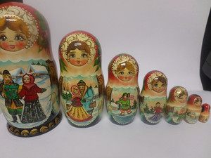 Russian Doll Wooden Matryoshka Babushka - Christmas Scene Lady