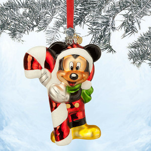 2014 Santa Mickey Mouse Candy Cane Sketch Glass Christmas Ornament Disney Store
