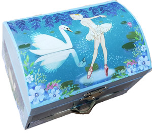 Music Jewel Box Dome Paper Mirror On Inside Of Lid Swan Lake