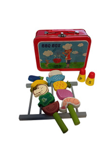 Wooden BBQ set in tin carry case