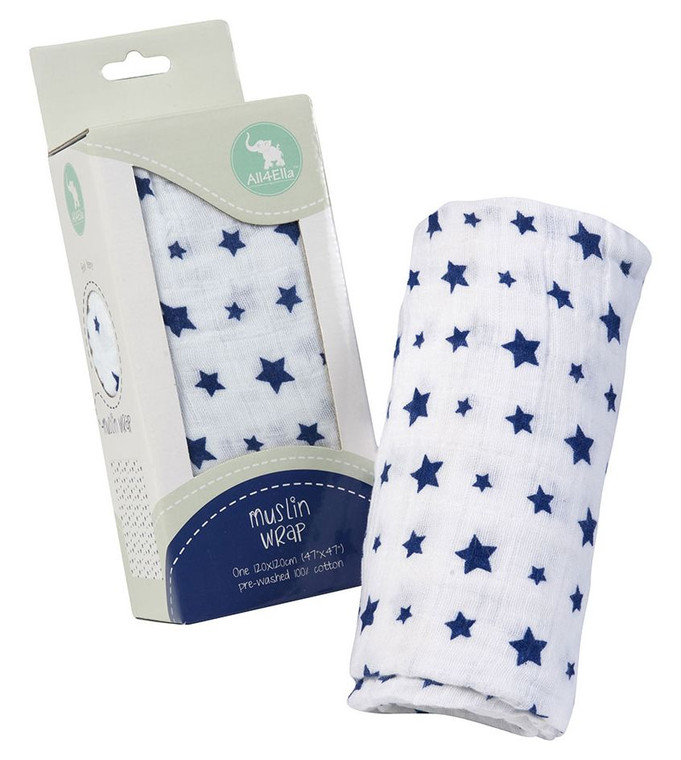 All4Ella Cotton Muslin Wrap Star Navy Gift Idea