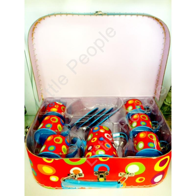 Just For Tea Red 13 Piece Tin Pretend Play Tea Set