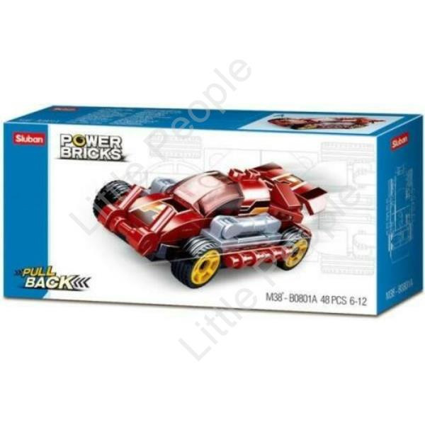 Sluban Compatible Building Blocks Power Bricks: Fast Red Pull Back Car - 48pcs