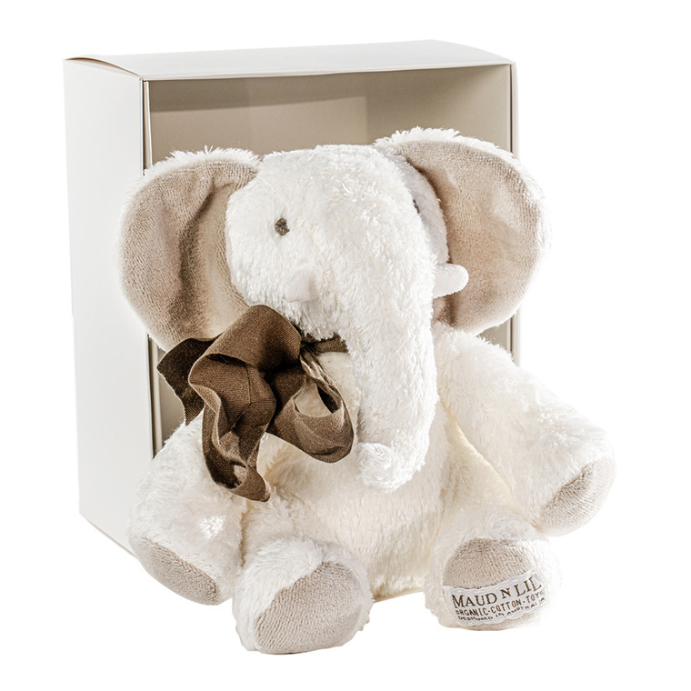 Organic Elephant Fluffy Soft Toy - Gift Boxed - White