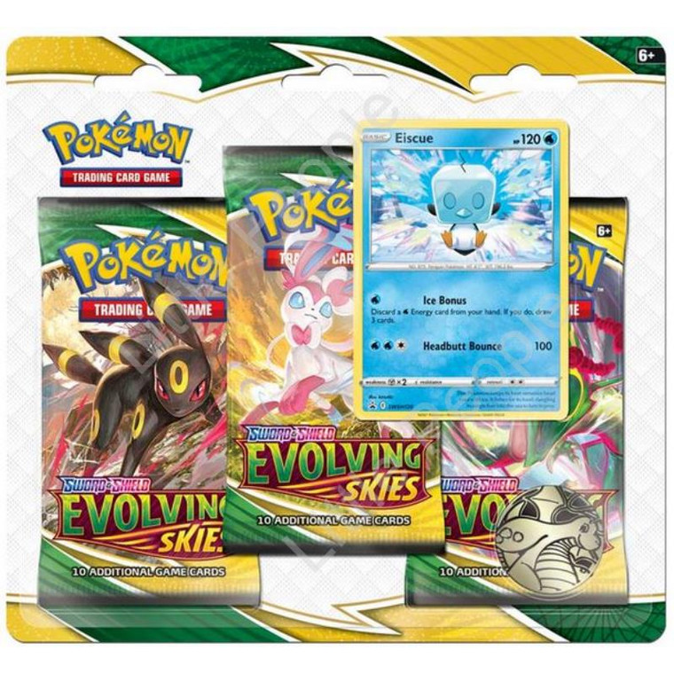 Pokemon Sword & Shield Evolving Skies 3 PACK Blister Eiscue Factory Sealed