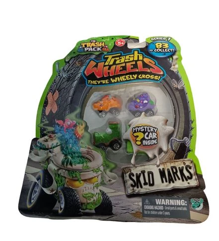 The Trash Pack Trash Wheels Series 1  SKID MARKS 4 Pack(1 is a Mystery)
