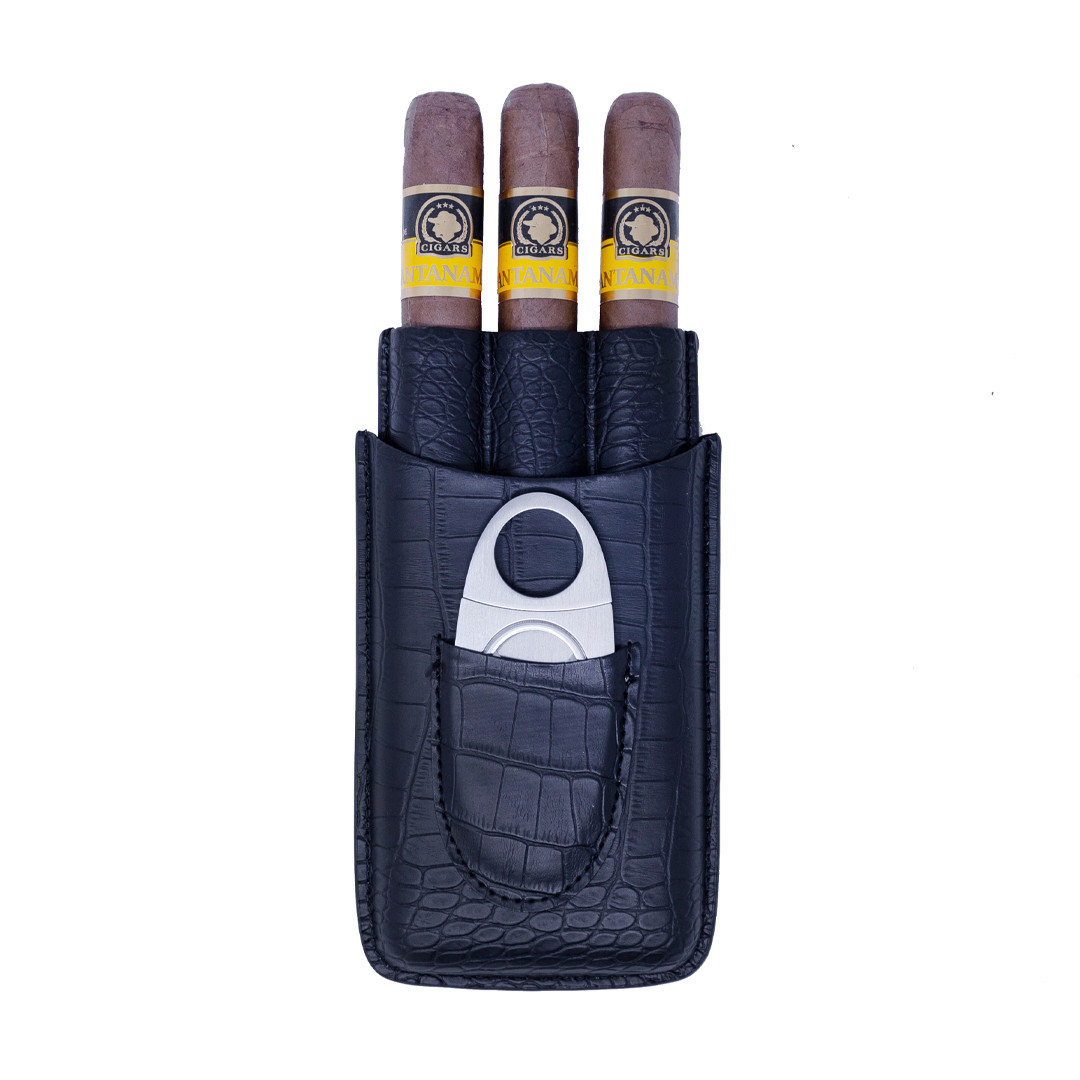 Black Leather Cigar Case Cutter Included
