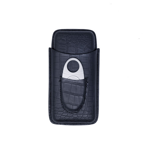 Black Leather Cigar Case - Cutter Included