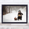 Little Apple Seller Boy Snow Apples Chair Kid Child Person Wall Art Print