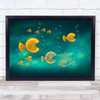 Fish In The Sea Water Lemons Oranges Bubbles Swimming Wall Art Print