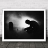 Creative Edit Sad Sorrow Grave Graveyard B&W Wall Art Print