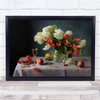 Flowers And Fruit Glass Of Wine On Table Wall Art Print