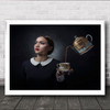 Coffee Please Posh Woman Floating Teapot Wall Art Print