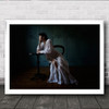 Woman Long White Dress Lean On Table Wall Art Print Woman Long White Dress Lean On Table Wall Art Print