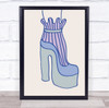 Blue Heel Shoe Fashion Illustration Wall Art Print