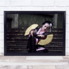 Oriental Asian Outfit Two Fans Pose Wall Art Print