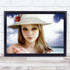 On The Beach Girl Straw Hat Flower Wall Art Print