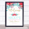 Watercolor Pink Rose & Gold Welcome Baby Shower Personalized Event Party Sign